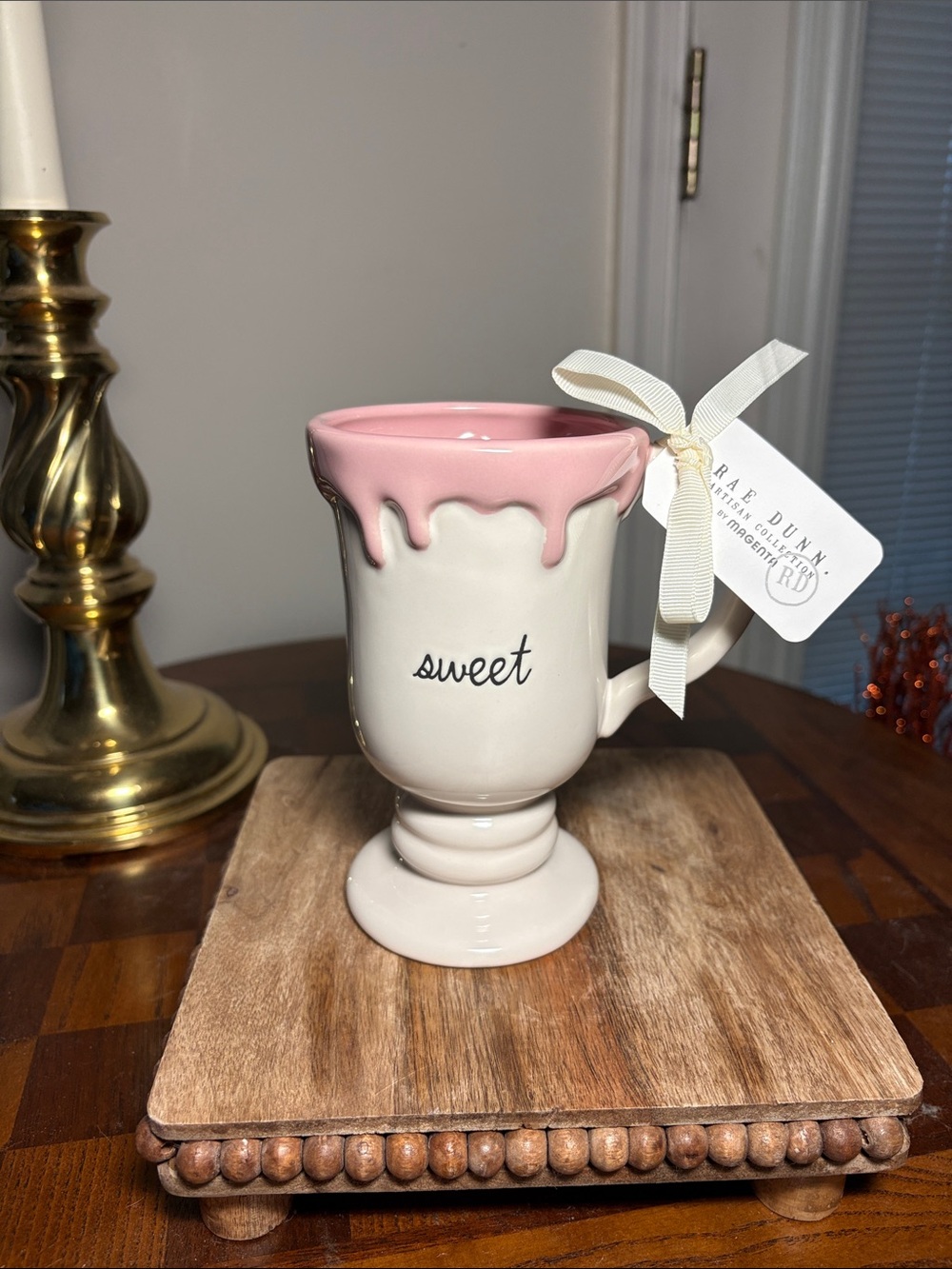 Rae Dunn Pink and Cream "sweet" Pedestal Mug